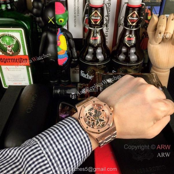 Audemars Piguet Royal Oak Skeleton Replica Watch Rose Gold Case 3