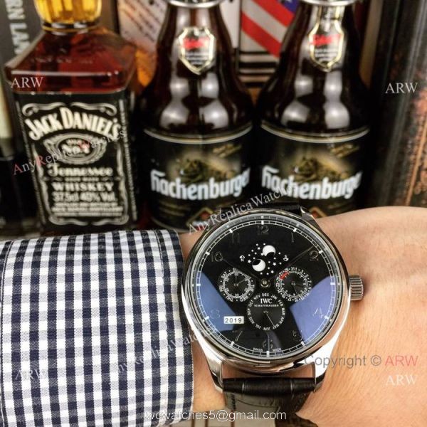 IWC Pilots Blue Dial Black Leather Strap Watch New Replica 3