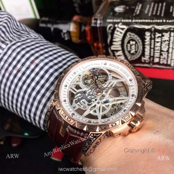 Roger Dubuis Excalibur 46 Skeleton Replica Watch Rose Gold White Dial 3