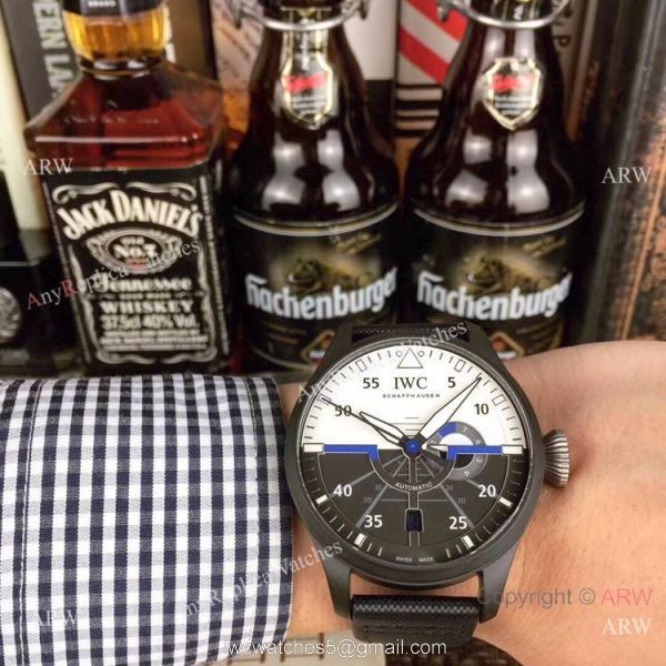 Swiss Replica IWC Pilots Top Gun SS Black Leather Strap Watch 3