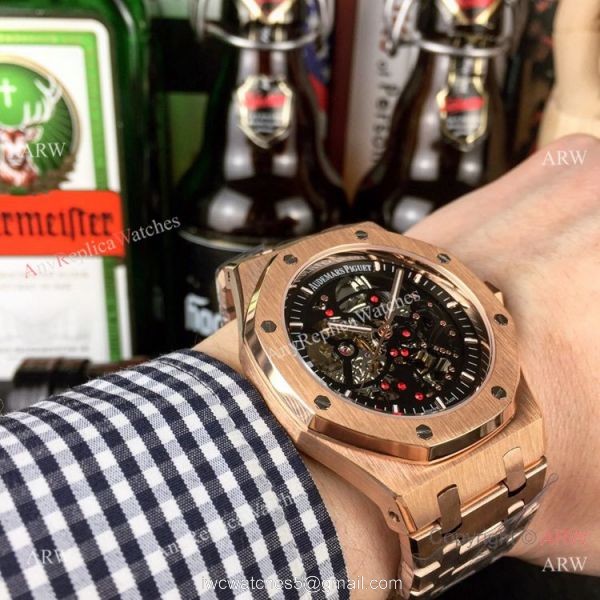 Copy Audemars Piguet Royal Oak Skeleton Rose Gold Watch 44mm 3