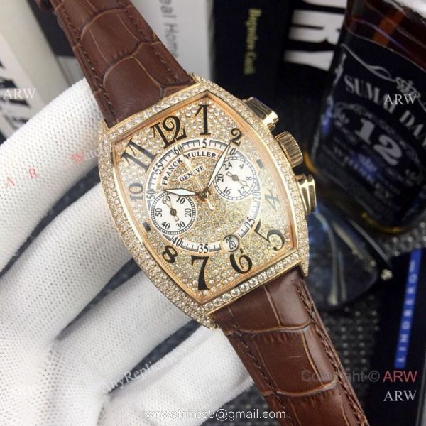 New Copy Franck Muller Mariner Chronograph Iced Out Watch Black Leather Strap 3