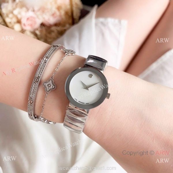 Low Price Copy Movado Stainless Steel White MOP Dial Watch Lady Quartz 3