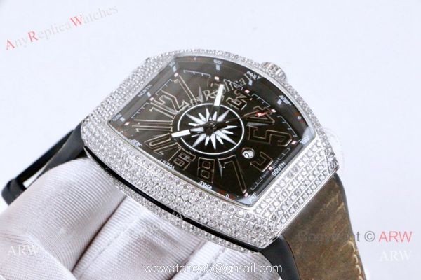 Franck Muller Vanguard Replica Watch SS Iced Out Gray Dial 3