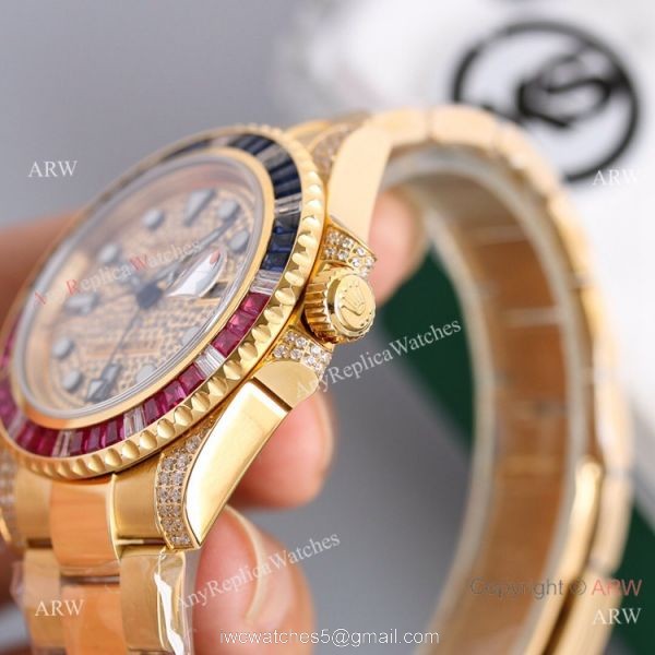 Swiss Grade 1 Replica Rolex GMT Master 2 Rainbow Yellow Gold Watch KSF Eta2836 3