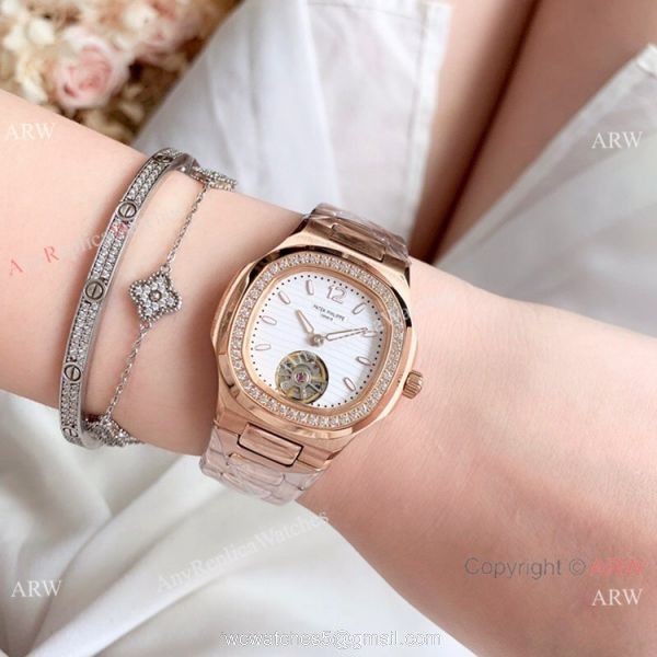 Patek Philippe Nautilus Womens Rose Gold Tourbillon Knock off Watches China 3