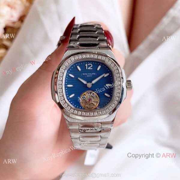 New Copy Patek Philippe Nautilus Womens 34mm Watch with Blue Tourbillon Dial 3