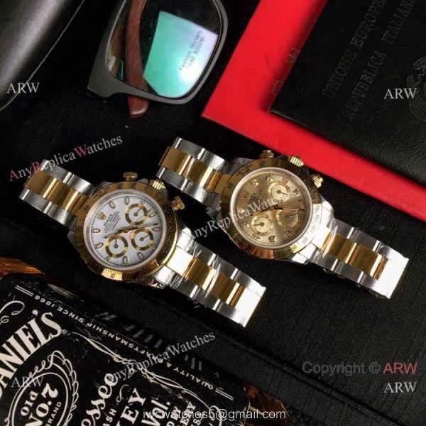 Copy Rolex Two Tone Daytona 40mm Watch Gold Dial with Diamond Gold Rolex Daytona Replica 3