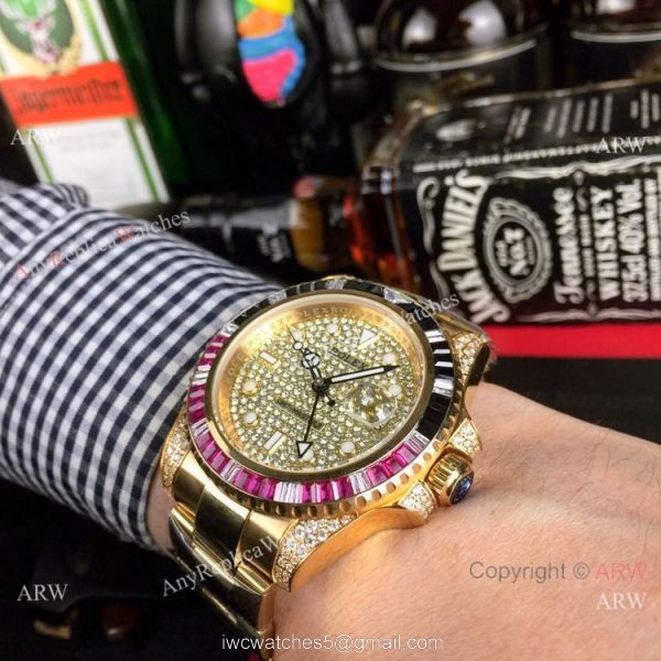 New Rolex GMT Master 2 Rainbow Bezel Yellow Gold Watch Any Watch Replica 3
