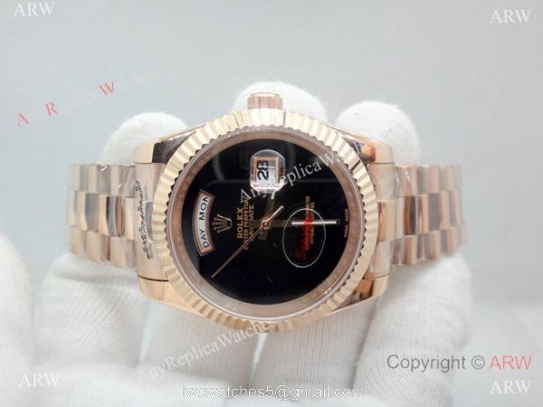 Replica Presidential Rolex Day Date 40mm Rose Gold Black Onyx Dial Watch 3