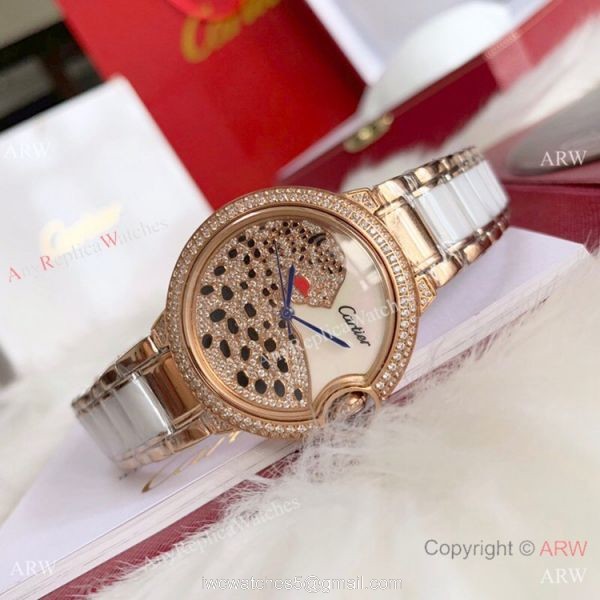 Copy Cartier Ballon Bleu SS Diamond Leopard Watch Swiss Quality 3