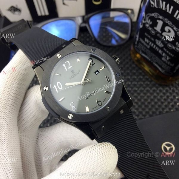 Hublot Classic Fusion Silver Dial Black Rubber Strap Replica ARW Watches 3