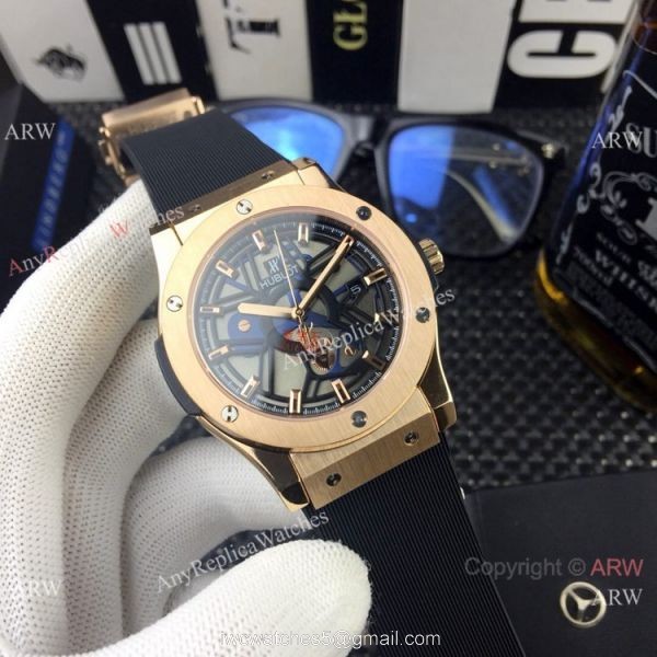 New Style Hublot Classic Fusion Rose Gold Bezel Rubber Strap Watches 3