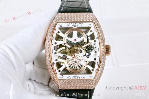 Clone Franck Muller Vanguard Yachting Anchor Skeleton Diamond Watch ARW Watches 3