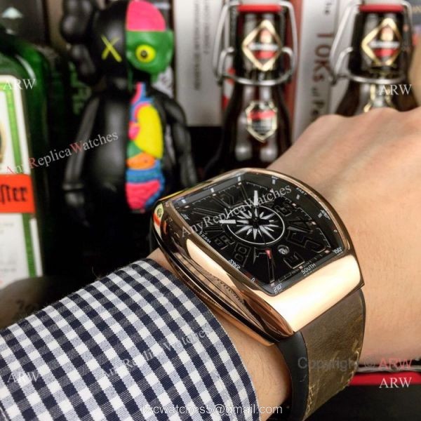 New Replica Franck Muller Vanguard Yachting watch Rose Gold Gray Gummy Strap 3