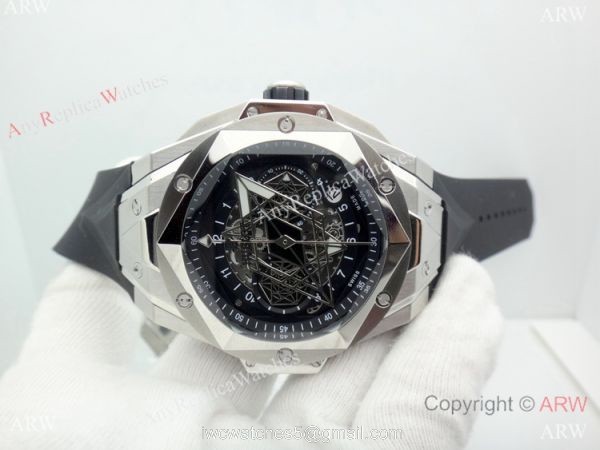 2019 Replica Hublot Big Bang Sang Bleu II Watches Stainless Steel Skeleton Dial 3