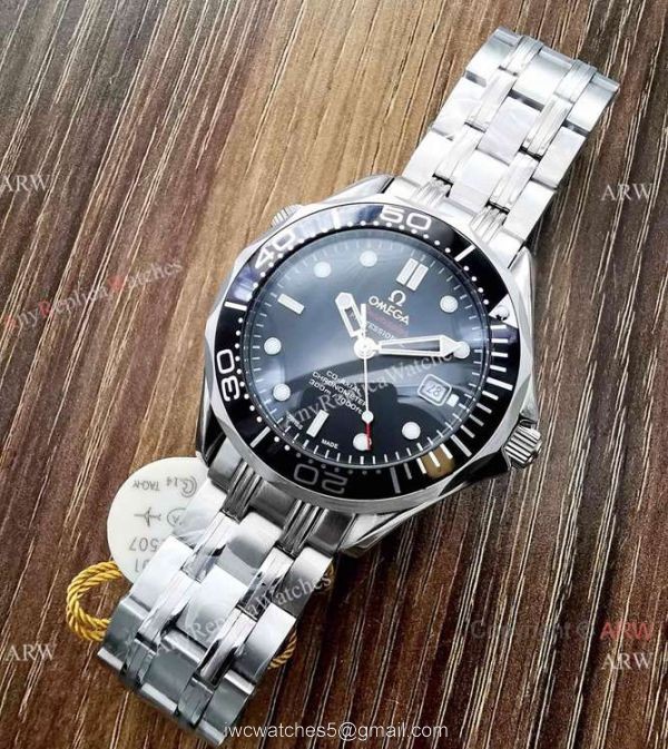 Copy Omega Seamaster Diver 300M James Bond Replica Watch Stainless Steel Blue Bezel 3