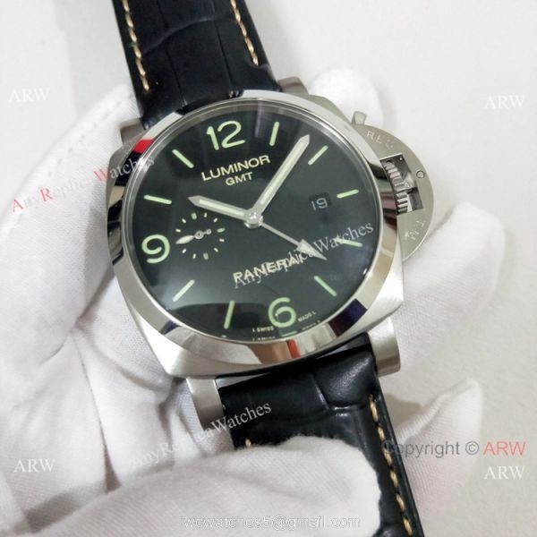 Officine Panerai Luminor GMT PAM320 Copy Watch SS Black Dial 3