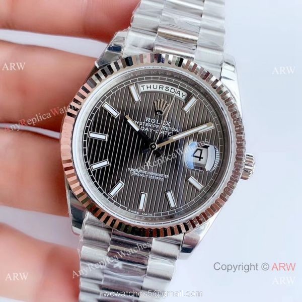 NEW Upgraded Rolex Day Date II 3255 Fluted Bezel Gray Dial Copy Watch V3 3