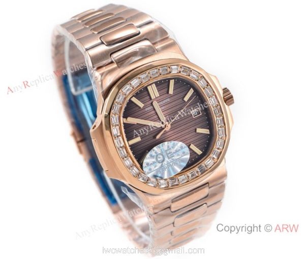 (OE)Swiss Copy Patek Philippe Nautilus 5713g Brown Dial Diamond Watch 40mm 3