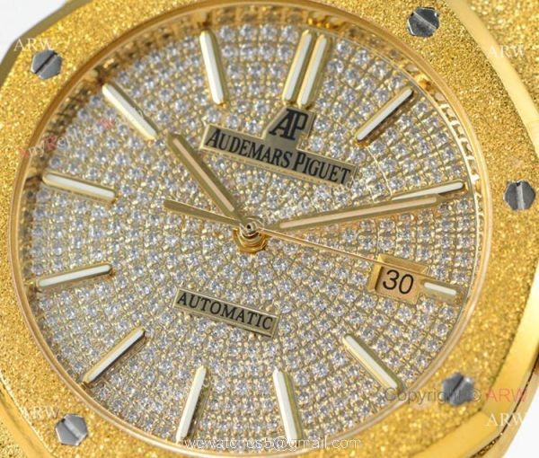 N9 Factory Audemars Piguet Royal Oak Frosted Gold Swiss 3120 Watch w-Diamond 3