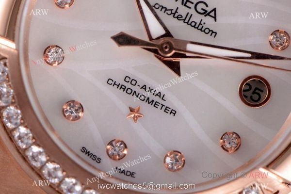 Swiss Replica Omega Constellation Rose Gold Diamond 27mm Watch 2019 New 3