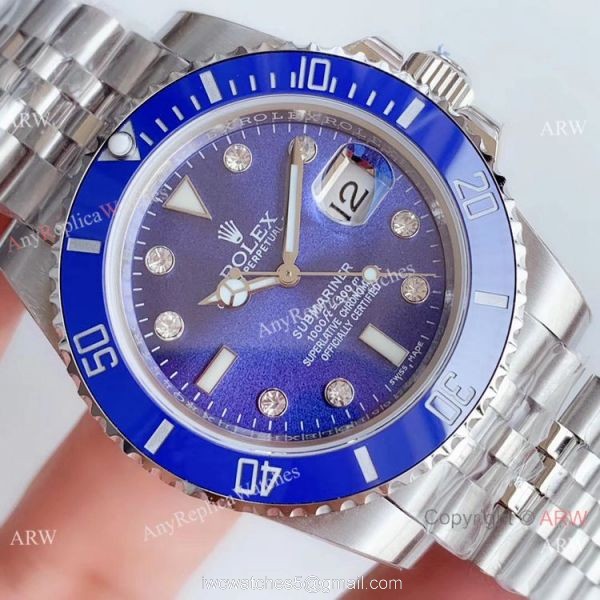 (EW) Swiss 3135 Replica Rolex Blue Face Submariner Watch Jubilee Strap 3