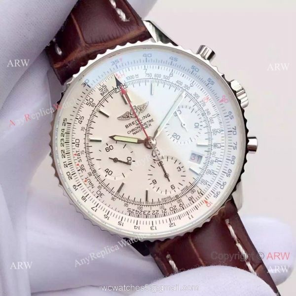 JF FACTORY Breitling Navitimer 01 Men Watch White Dial Brown Leather Strap 3