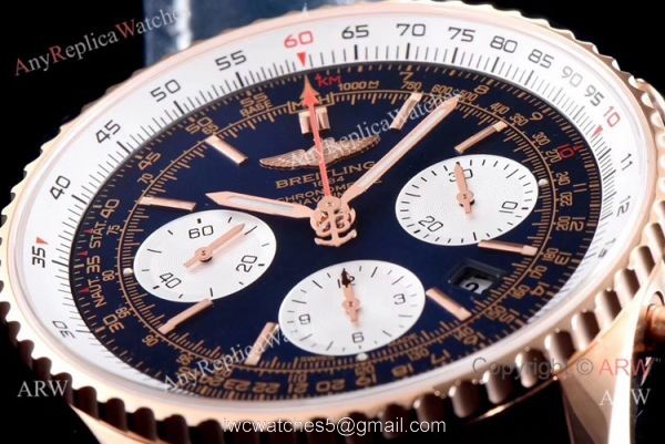 JF Factory Breitling Navitimer 01 Rose Gold Blue Face Watch Super Clone 3
