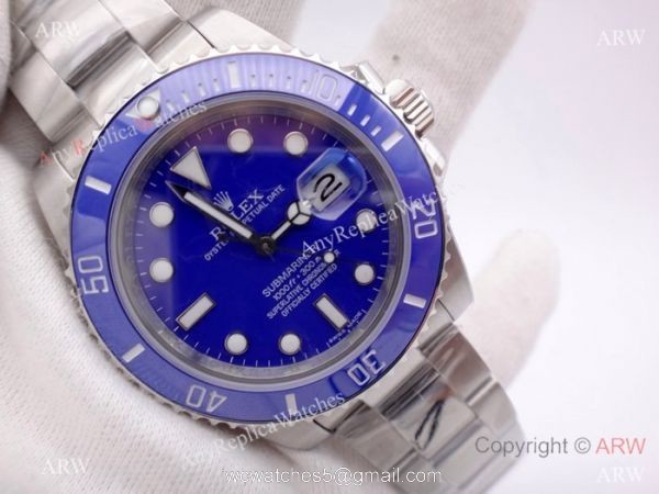 Swiss 3135 Movement Rolex Submariner Blue Ceramic Blue Dial Watch 3
