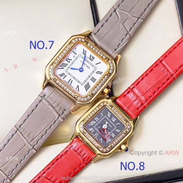 Copy Cartier Panthere Yellow Gold White Roman Dial Watch Quartz 3