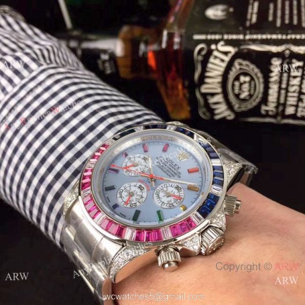 Rolex Daytona Stainless Steel Glacier blue Dial Fake Rolex with Diamond Bezel Men Watch 3