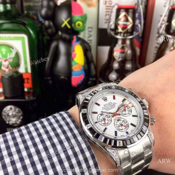 Fake Rolex with Diamond Bezel Stainless Steel Daytona Watch 3