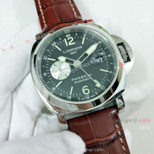 Fake Panerai Luminor GMT PAM00088 Watch Ss Brown Leather Band 3