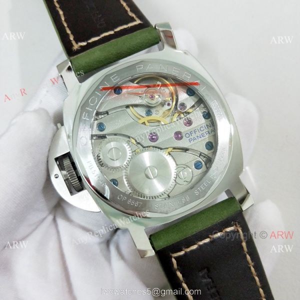 Luminor Marina Panerai Pam111 Copy Watch Green Face Leather Strap 3