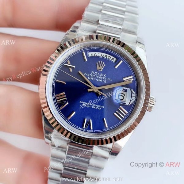 NEW Upgraded Copy Rolex DayDate ii Blue Face Stainless Steel President Watch V3 3