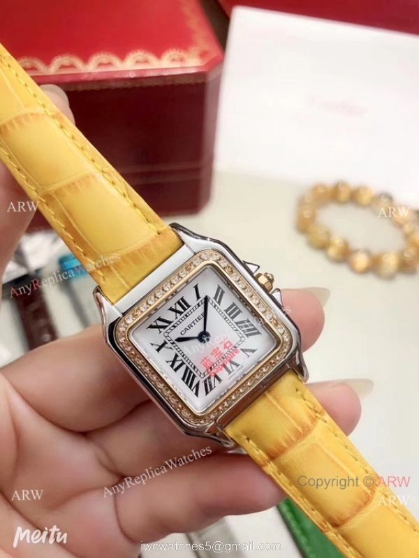 Fake Cartier Panthere de Cartier 27mm Watch 2 Tone Gray Leather Strap 3