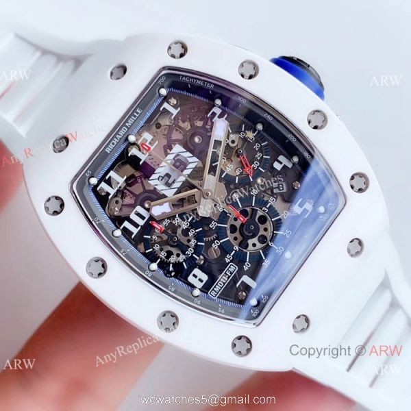 KV Factory Swiss 7750 Richard Mille RM 011-FM Polo Club Saint Tropez White Ceramic Watch Richard Mille AAA 3