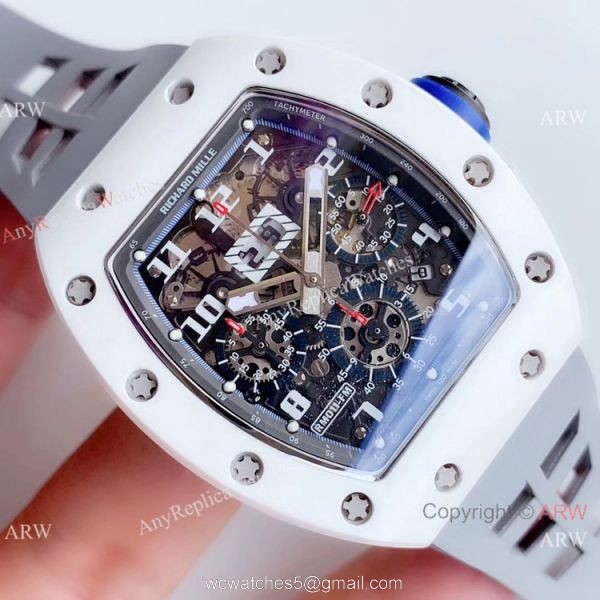 KV Factory Swiss Copy Richard Mille RM 011-FM Polo Club Saint Tropez Watch White Ceramic Gray Skeleton Dial 3