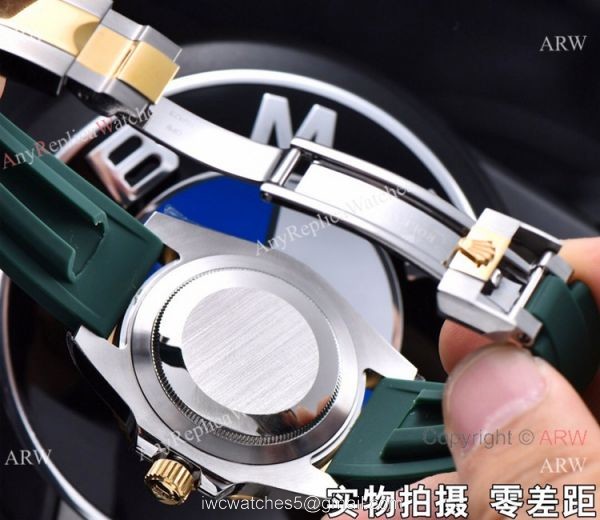 Copy Rolex Submariner Date 2 Tone Green Rubber Strap Watch 41mm 3
