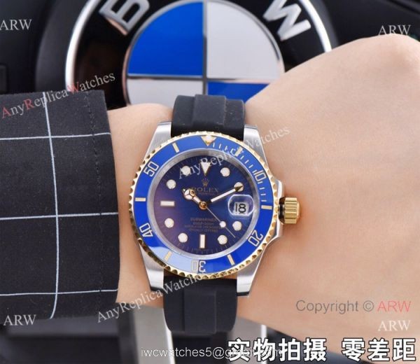 Rolex Submariner Clone Two Tone Black Rubber Strap Watch 41mm 3
