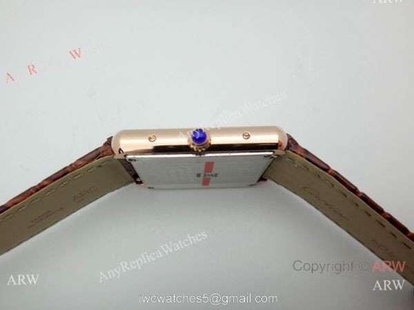 Replica Cartier Tank Solo Rose Gold Brown Leather Strap Watch 27mm 3