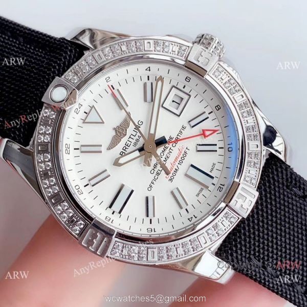 Noob V2 Breitling Avenger II GMT Swiss 2836 Watch White Face Diamond Bezel 3
