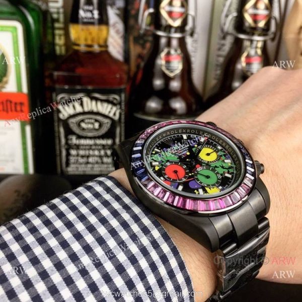 Rolex Daytona Rainbow Replica Blacksteel Graffiti Face 43mm 3