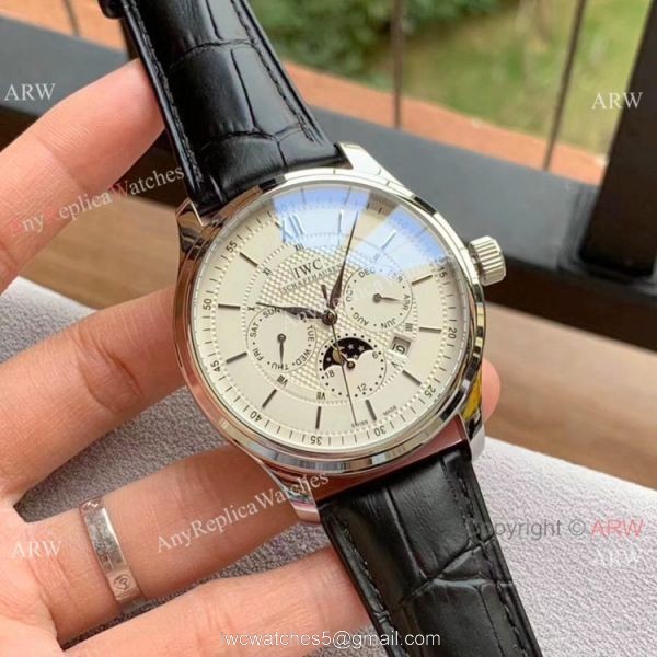IWC Portugieser Annual Calendar Watches White Dial Black Leather Strap 3