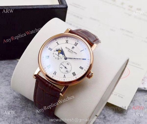 Best Replica Patek Philippe Moonphase Rose Gold White Dial Watch 3