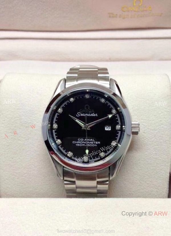 Copy Omega Seamaster 39mm Watch Black Dial Diamond Marker 3