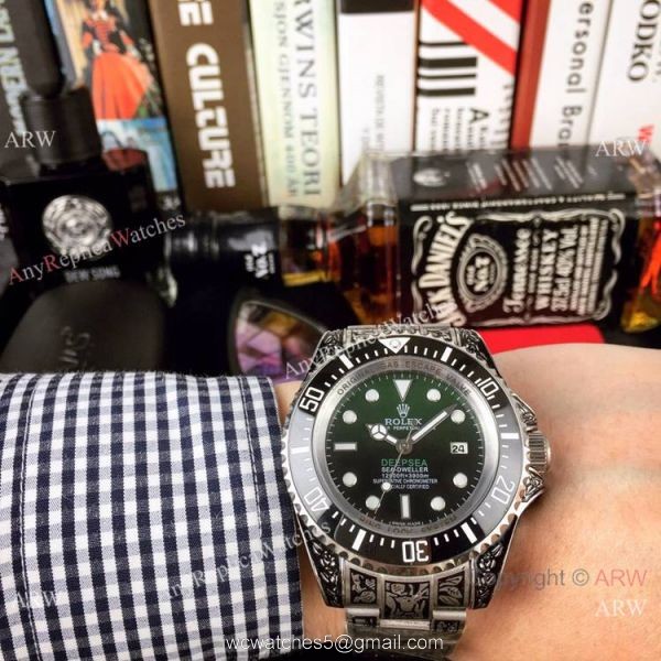 44mm Rolex Deepsea Black Replica Watch Tattoo Case 3