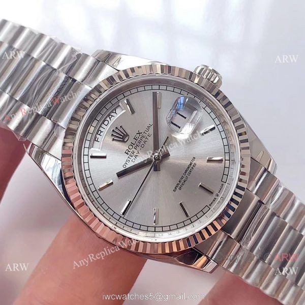 (EW)Copy Swiss 3255 Rolex Day-Date Presidential Watch Silver Dial 36mm 3