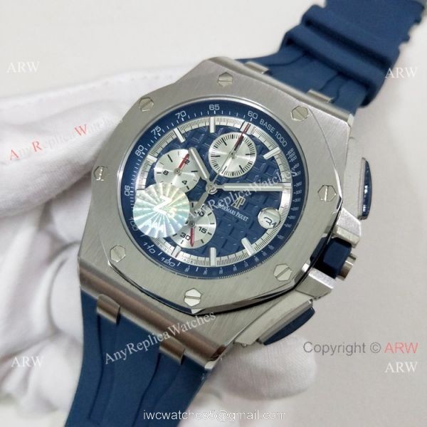 Fake Audemars Piguet Royal Oak Offshore Blue Rubber Strap Watch 44mm 3